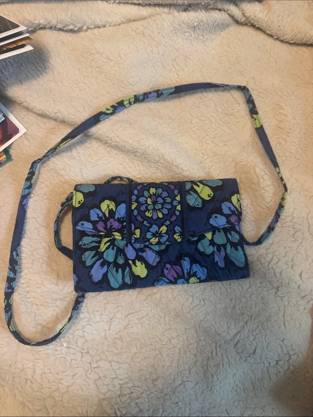 Vera Bradley Indigo Pop Floral Crossbody Bag Wallet Purse EUC